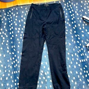 Talbots Signature Black Pants Faux Leather Trim Zip Pockets